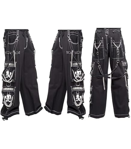 Darkrock Men's Gothic Bondage Zip Off Pants Black & Red Skull